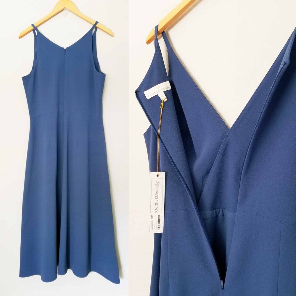 NEW Dress the Population Women's L Emily Midi Dress Graphite Blue Fit Flared NWT - Picture 4 of 11